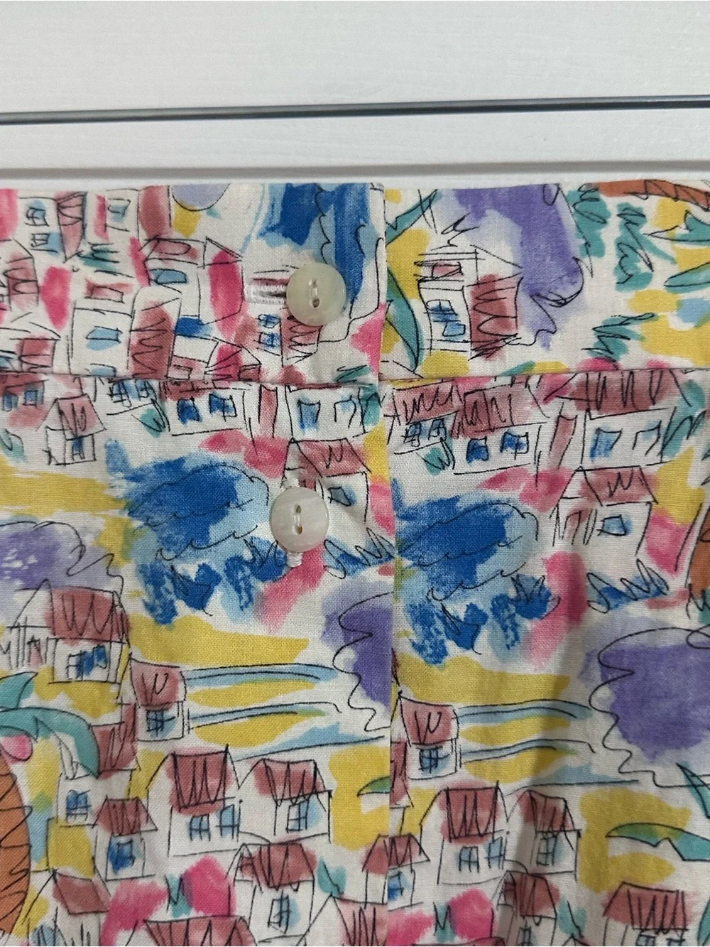 Doncaster Vintage Cotton Novelty Village Print Midi Skirt Size 10 Button Front P